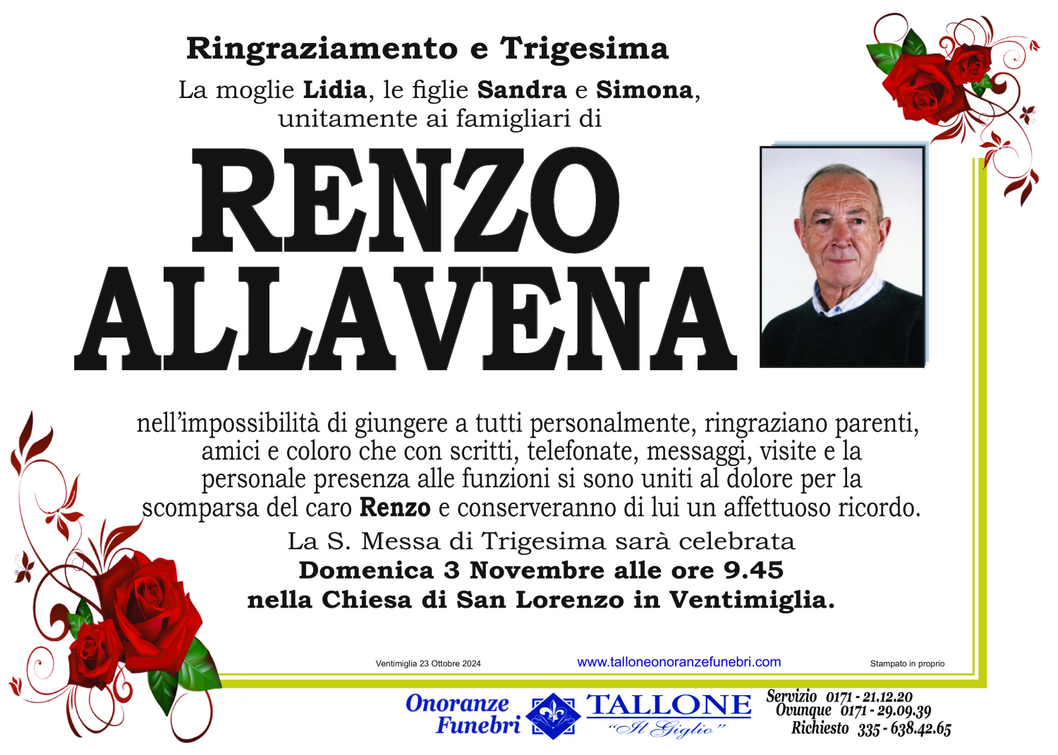 <br />
<b>Warning</b>:  Undefined variable $info in <b>/home/tallone/public_html/ringraziamenti.php</b> on line <b>68</b><br />
Renzo Allavena
